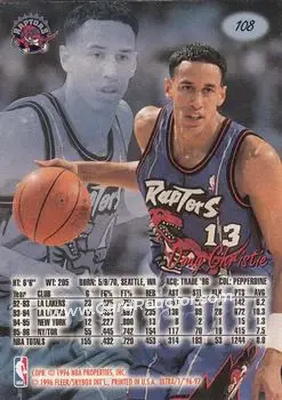 1996-97 Ultra #108 - Doug Christie - Toronto Raptors - Back