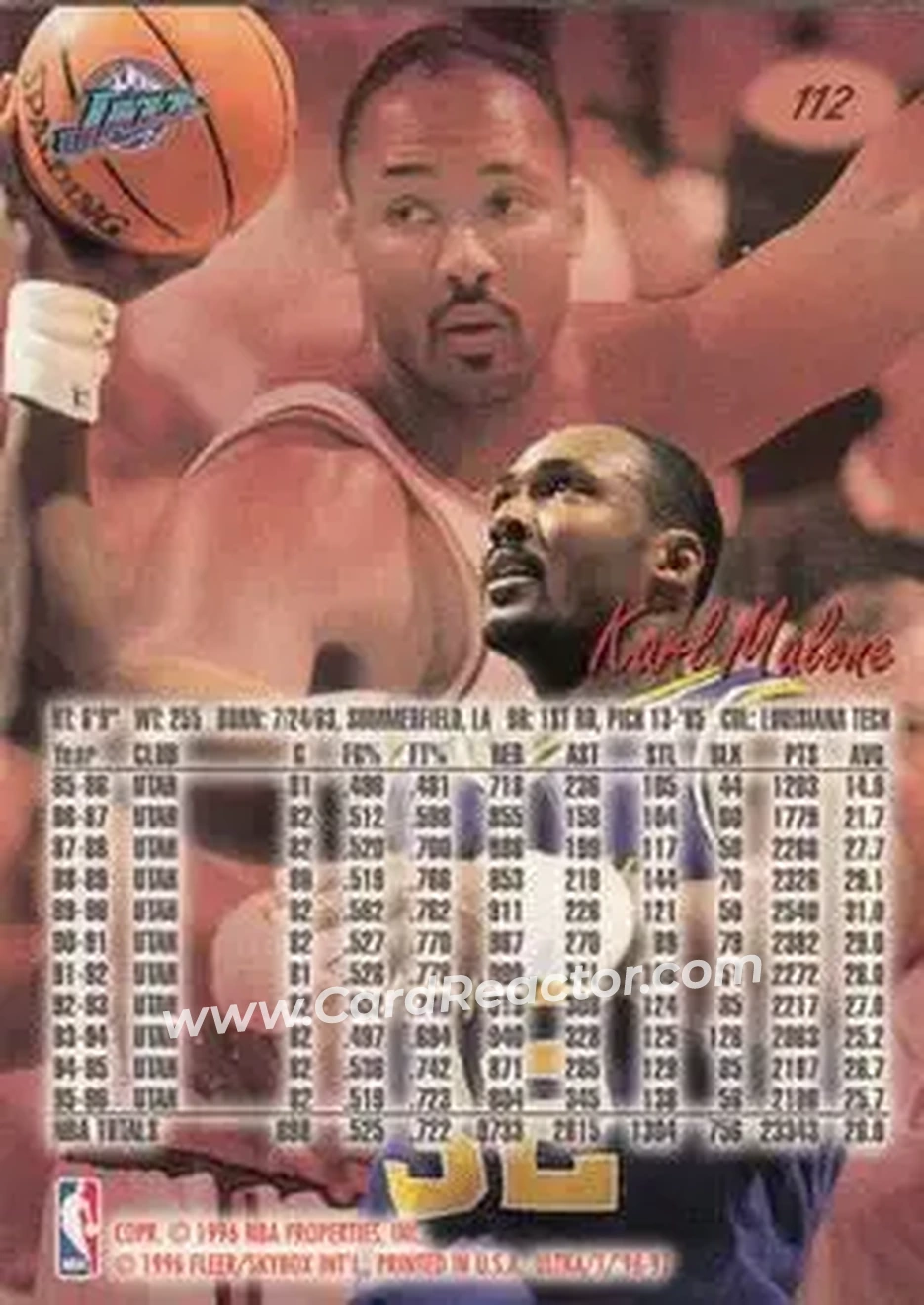 1996-97 Ultra #112 - Karl Malone - Utah Jazz - Back