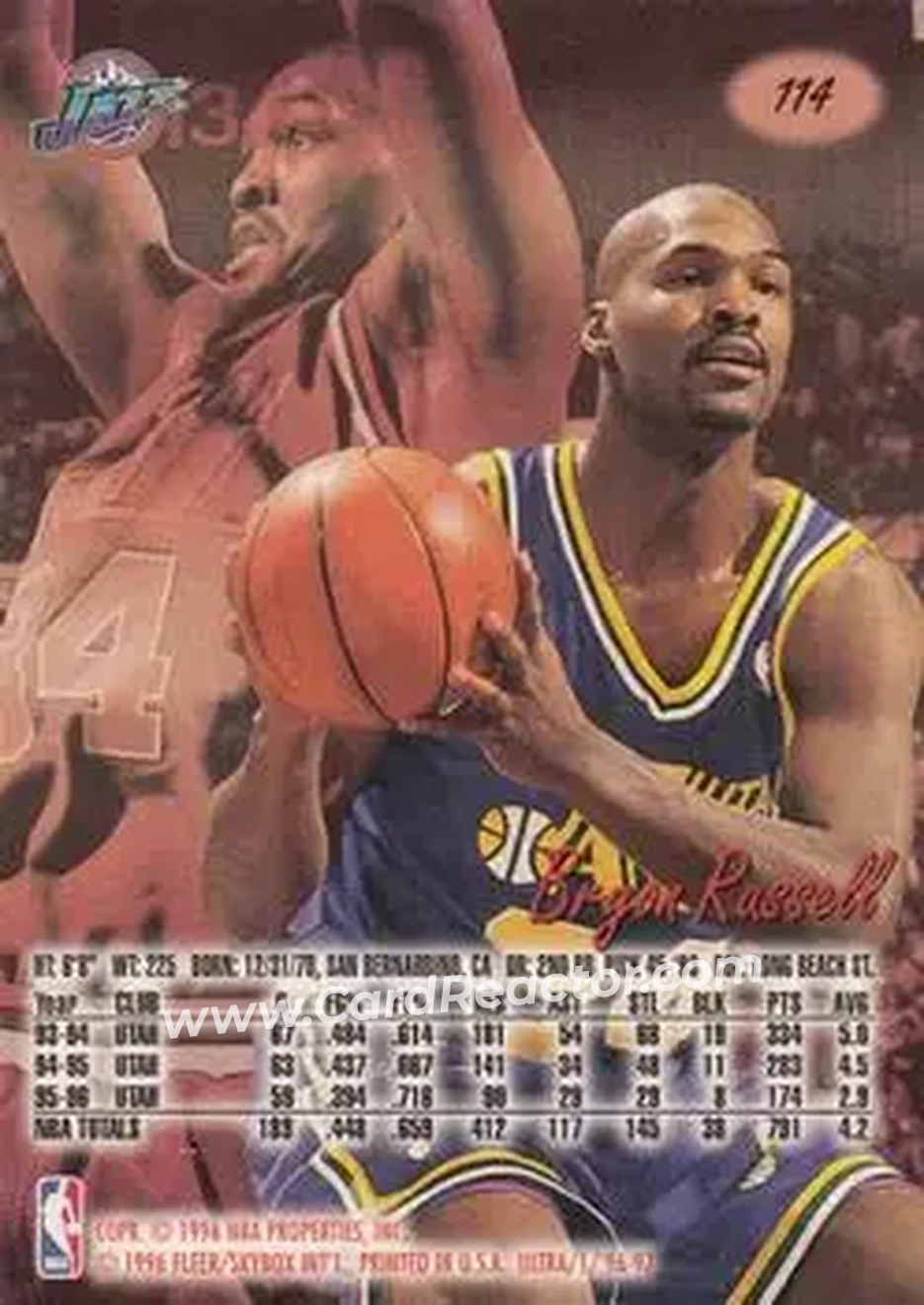 1996-97 Ultra #114 - Bryon Russell - Utah Jazz - Back