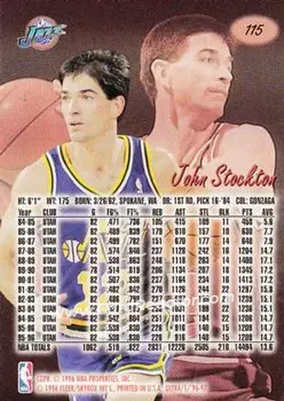 1996-97 Ultra #115 - John Stockton - Utah Jazz - Back