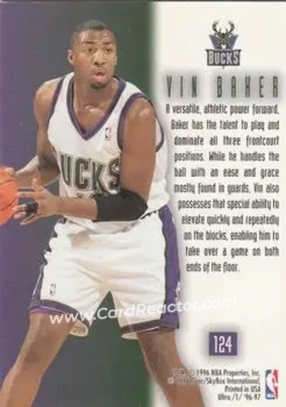 1996-97 Ultra #124 - Vin Baker - Milwaukee Bucks - Back 1996-97 Ultra #124 - Vin Baker - Milwaukee Bucks - Back