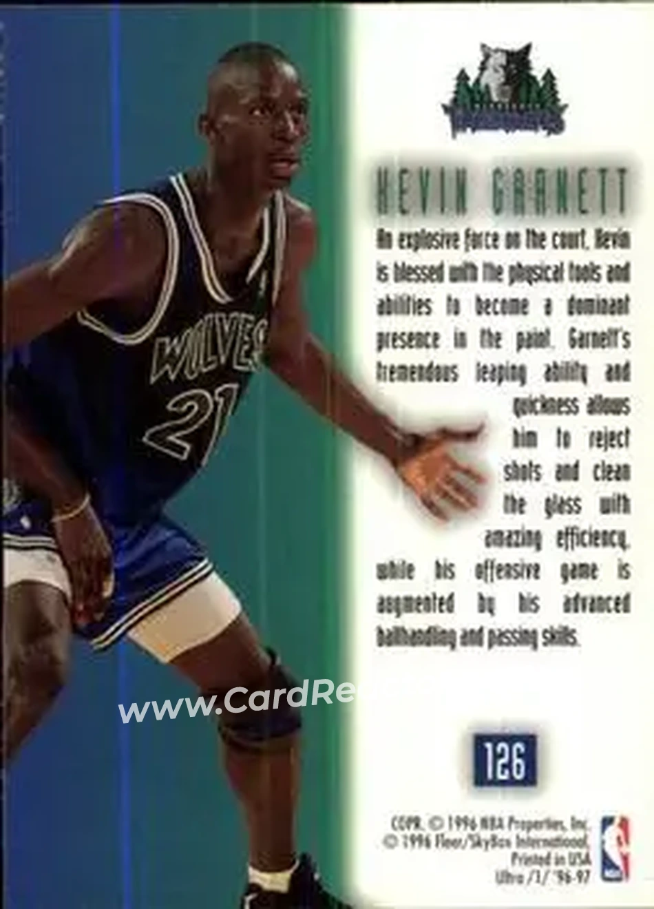 1996-97 Ultra #126 - Kevin Garnett - Minnesota Timberwolves - Back
