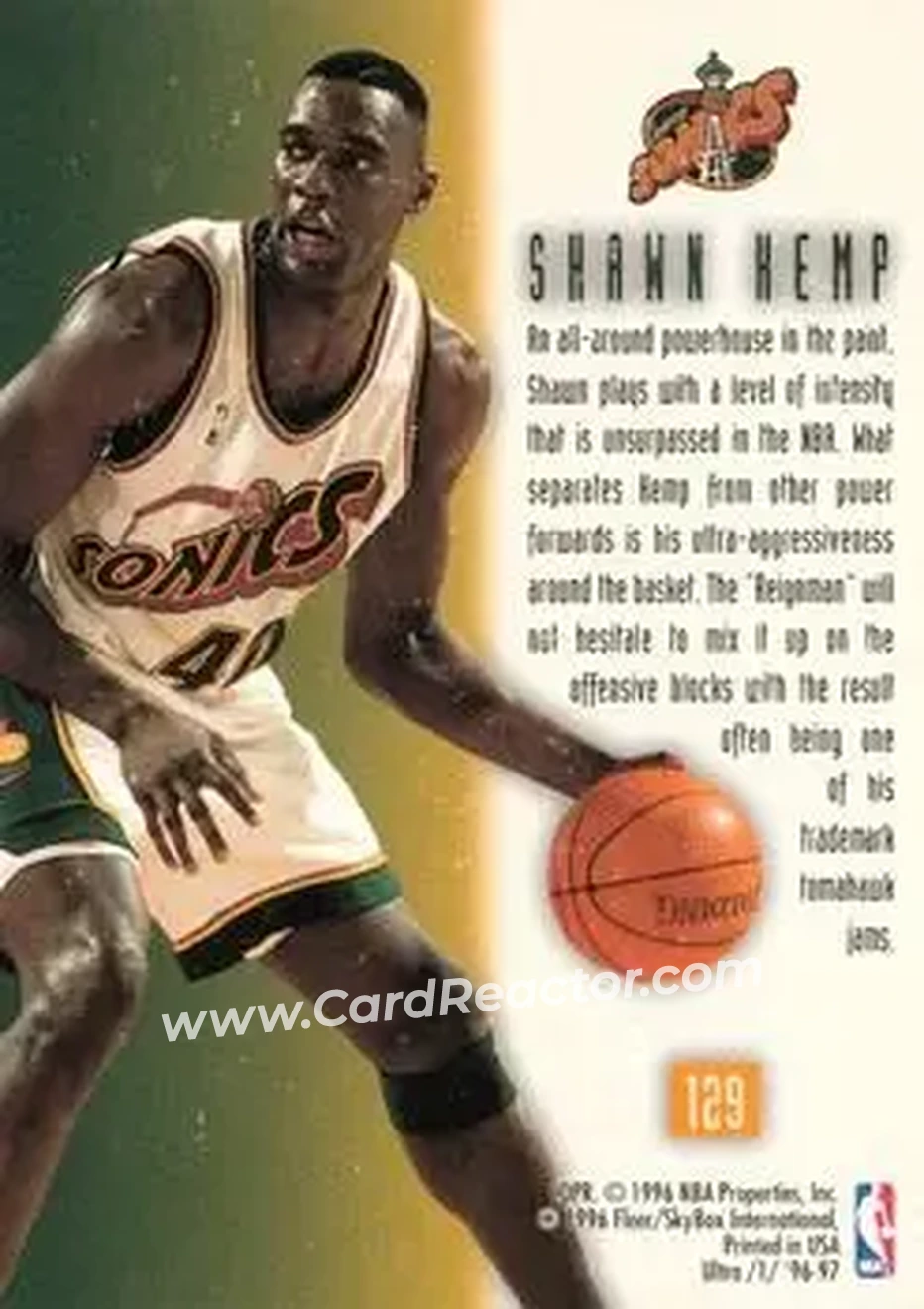 1996-97 Ultra #129 - Shawn Kemp - Seattle SuperSonics - Back 1996-97 Ultra #129 - Shawn Kemp - Seattle SuperSonics - Back