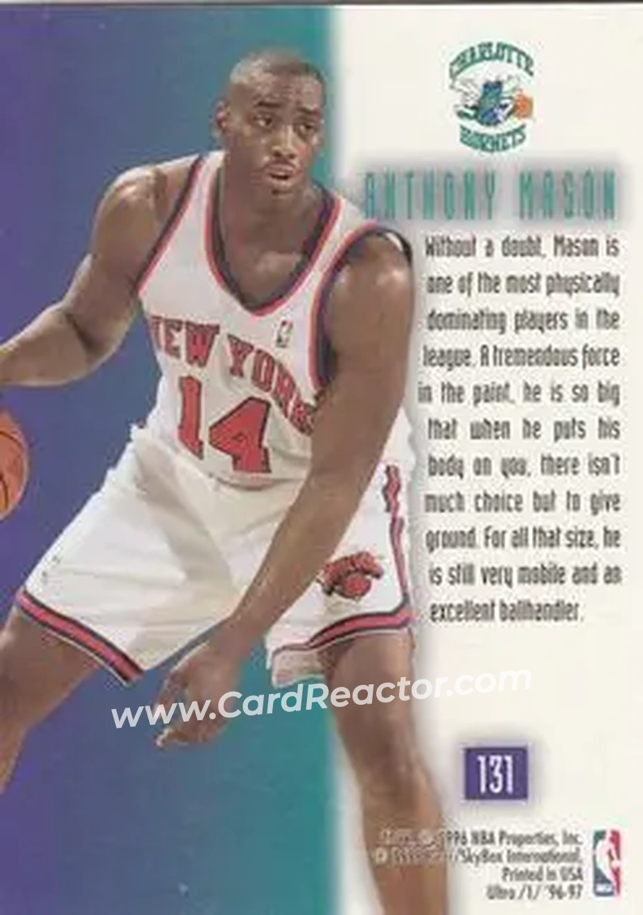 1996-97 Ultra #131 - Anthony Mason - Charlotte Hornets - Back