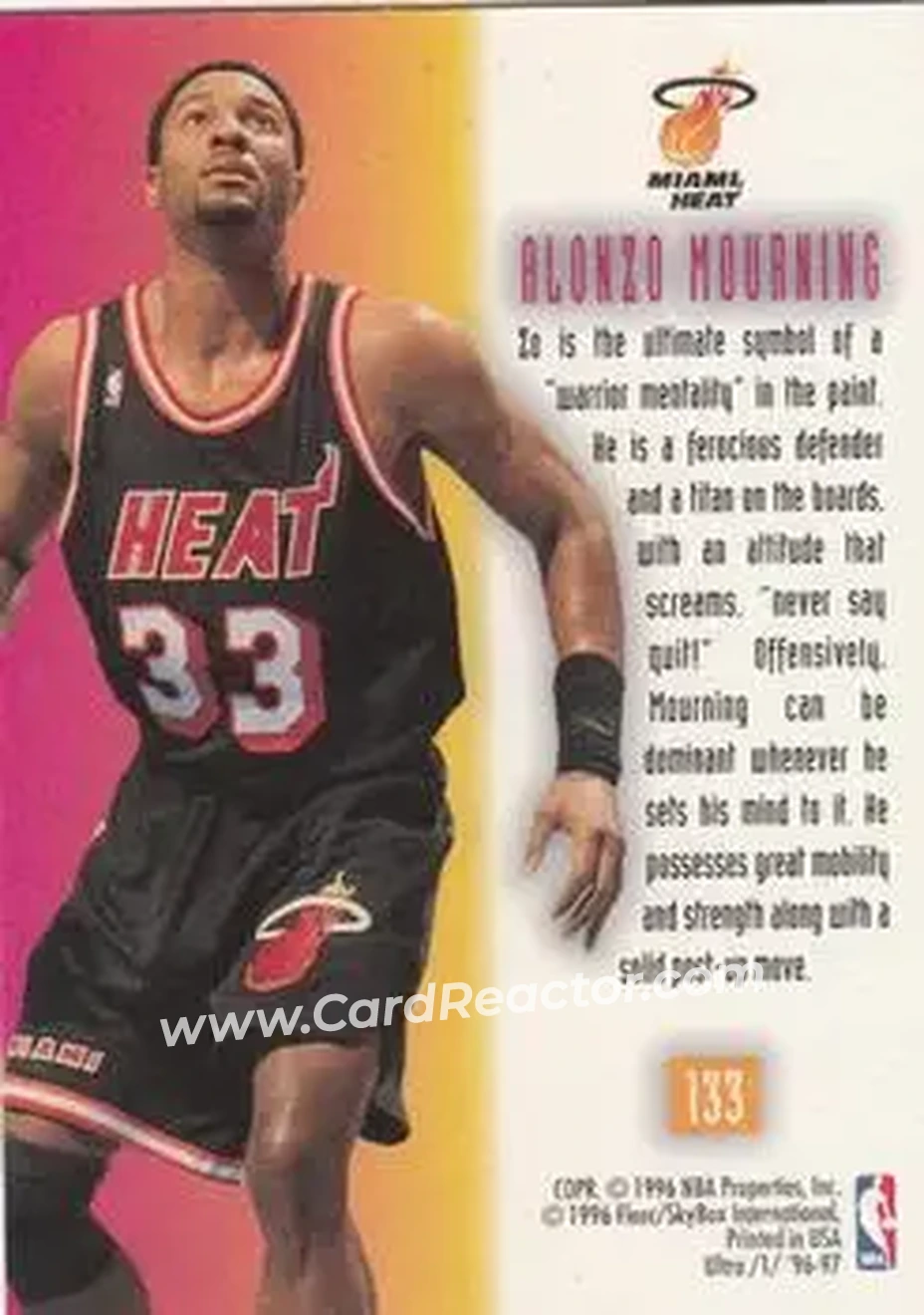 1996-97 Ultra #133 - Alonzo Mourning - Miami Heat - Back 1996-97 Ultra #133 - Alonzo Mourning - Miami Heat - Back