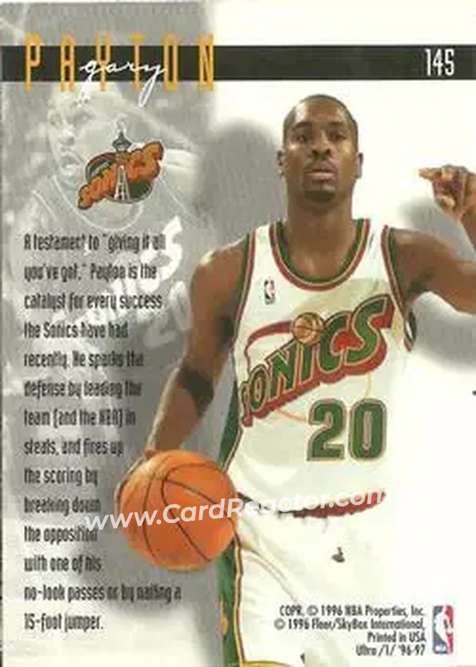 1996-97 Ultra #145 - Gary Payton - Seattle SuperSonics - Back