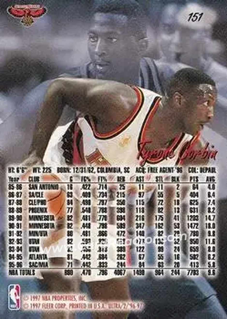 1996-97 Ultra #151 - Tyrone Corbin - Atlanta Hawks - Back 1996-97 Ultra #151 - Tyrone Corbin - Atlanta Hawks - Back