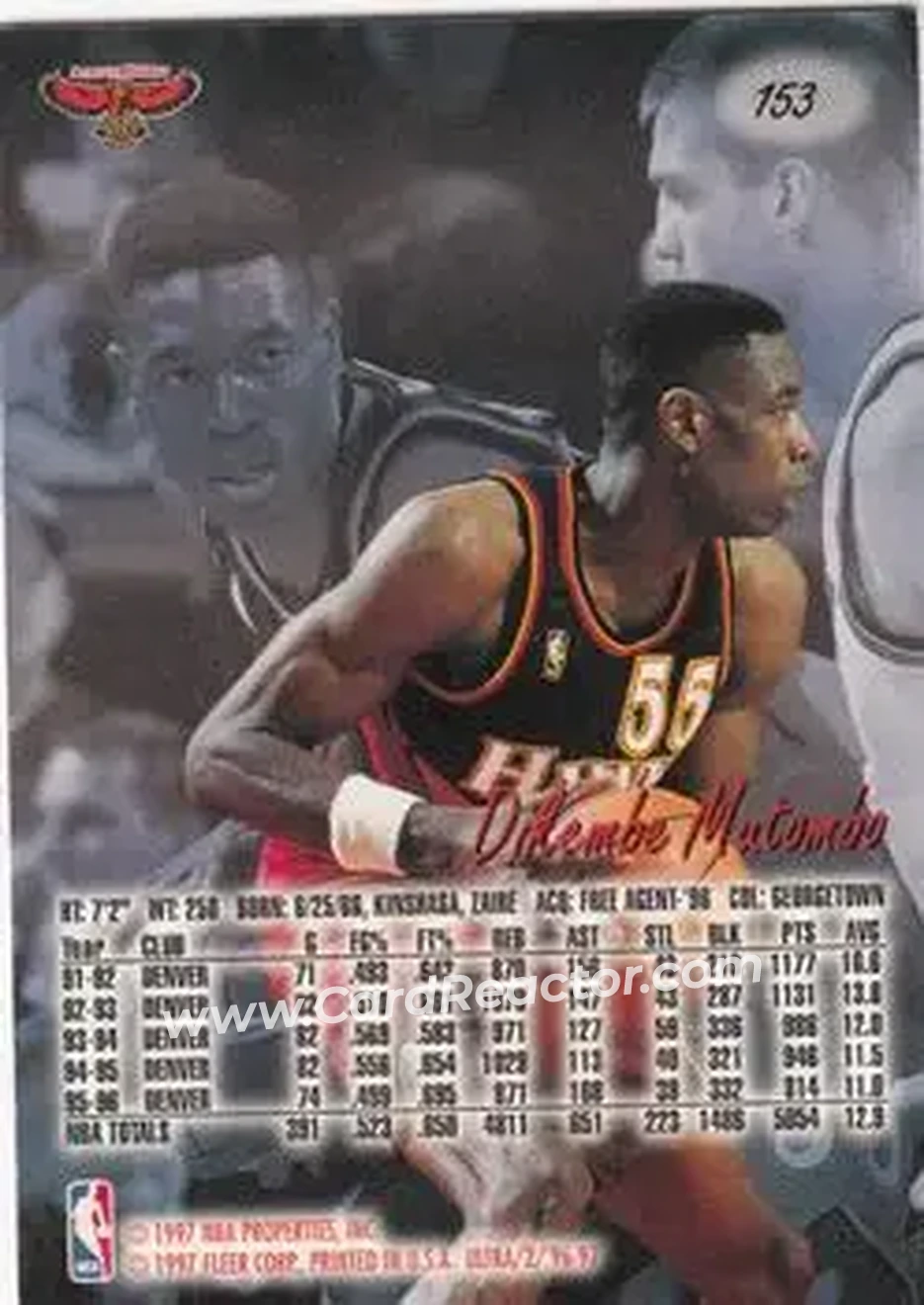 1996-97 Ultra #153 - Dikembe Mutombo - Atlanta Hawks - Back