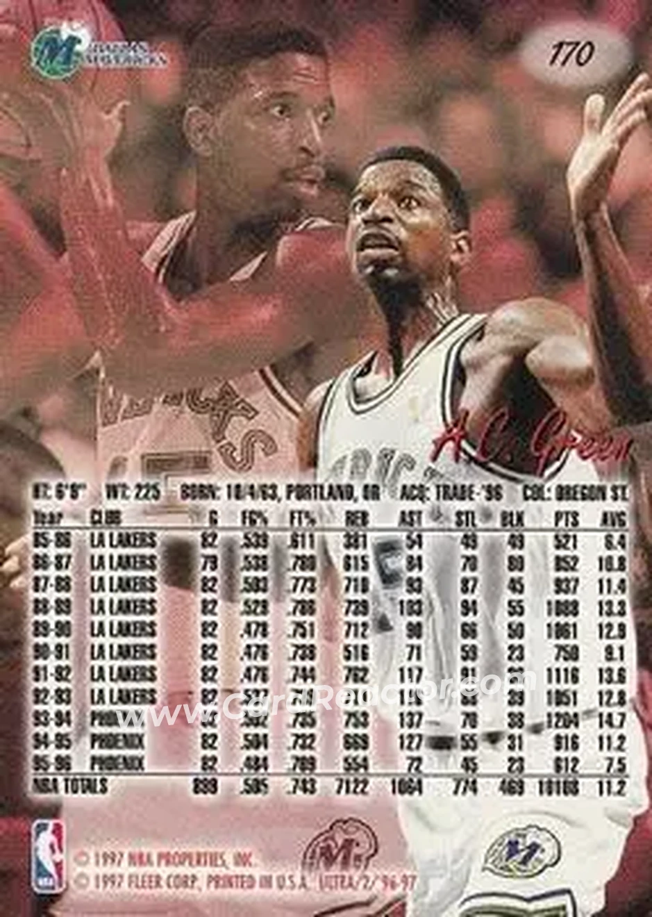 1996-97 Ultra #170 - A.C. Green - Dallas Mavericks - Back