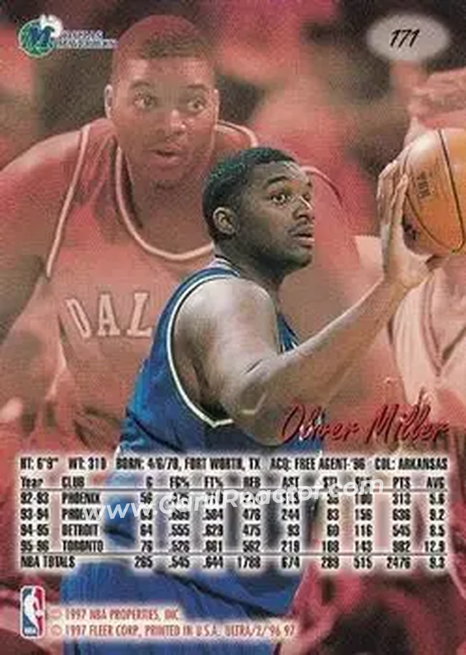1996-97 Ultra #171 - Oliver Miller - Dallas Mavericks - Back