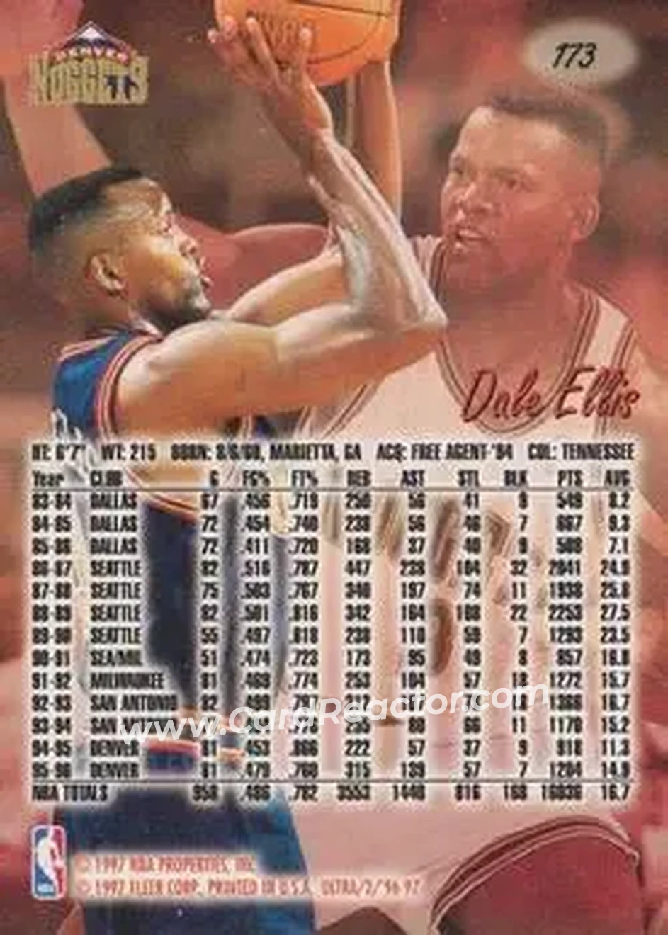 1996-97 Ultra #173 - Dale Ellis - Denver Nuggets - Back