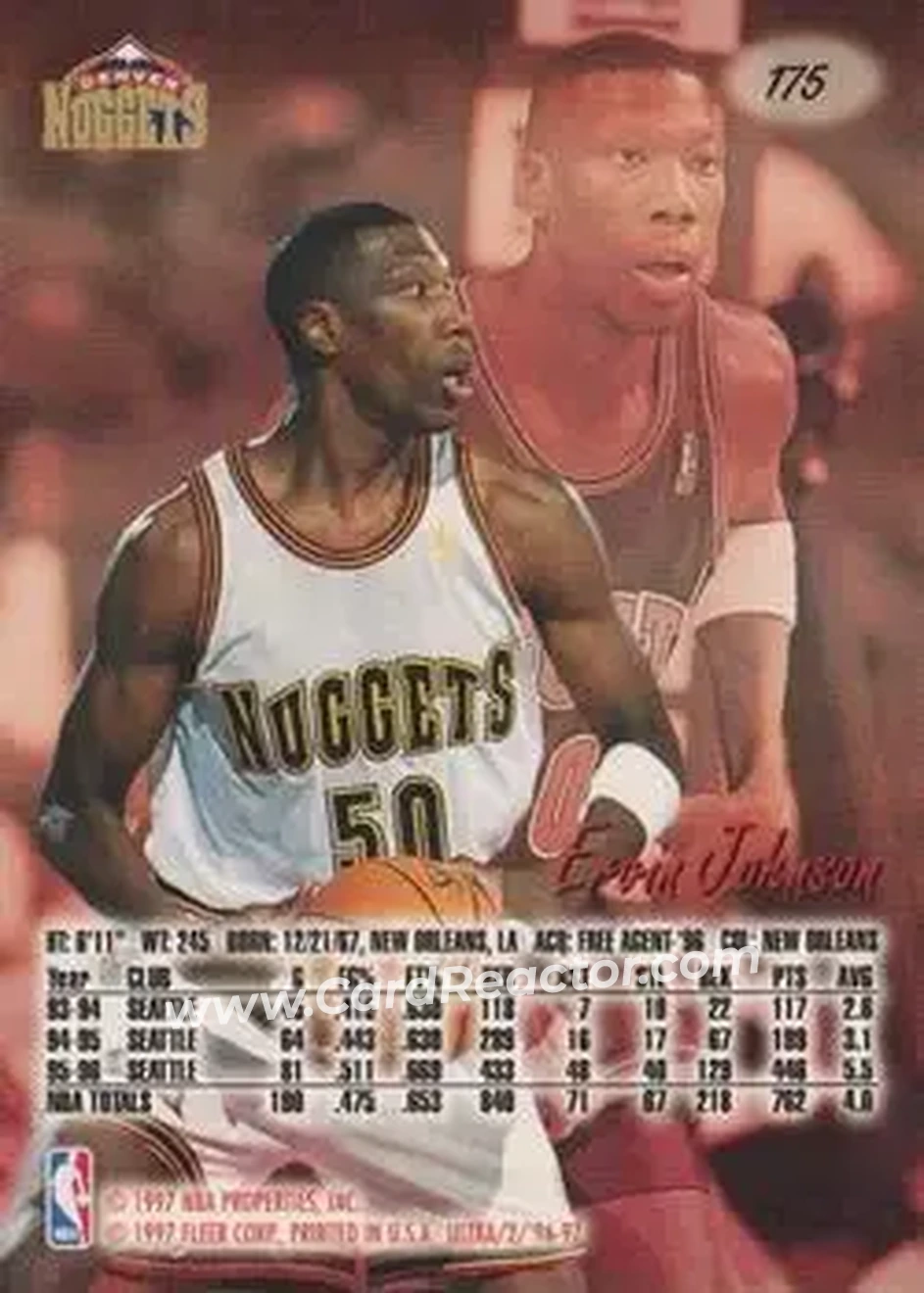 1996-97 Ultra #175 - Ervin Johnson - Denver Nuggets - Back 1996-97 Ultra #175 - Ervin Johnson - Denver Nuggets - Back