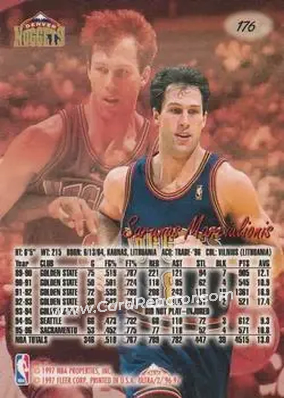 1996-97 Ultra #176 - Šarūnas Marčiulionis - Denver Nuggets - Back