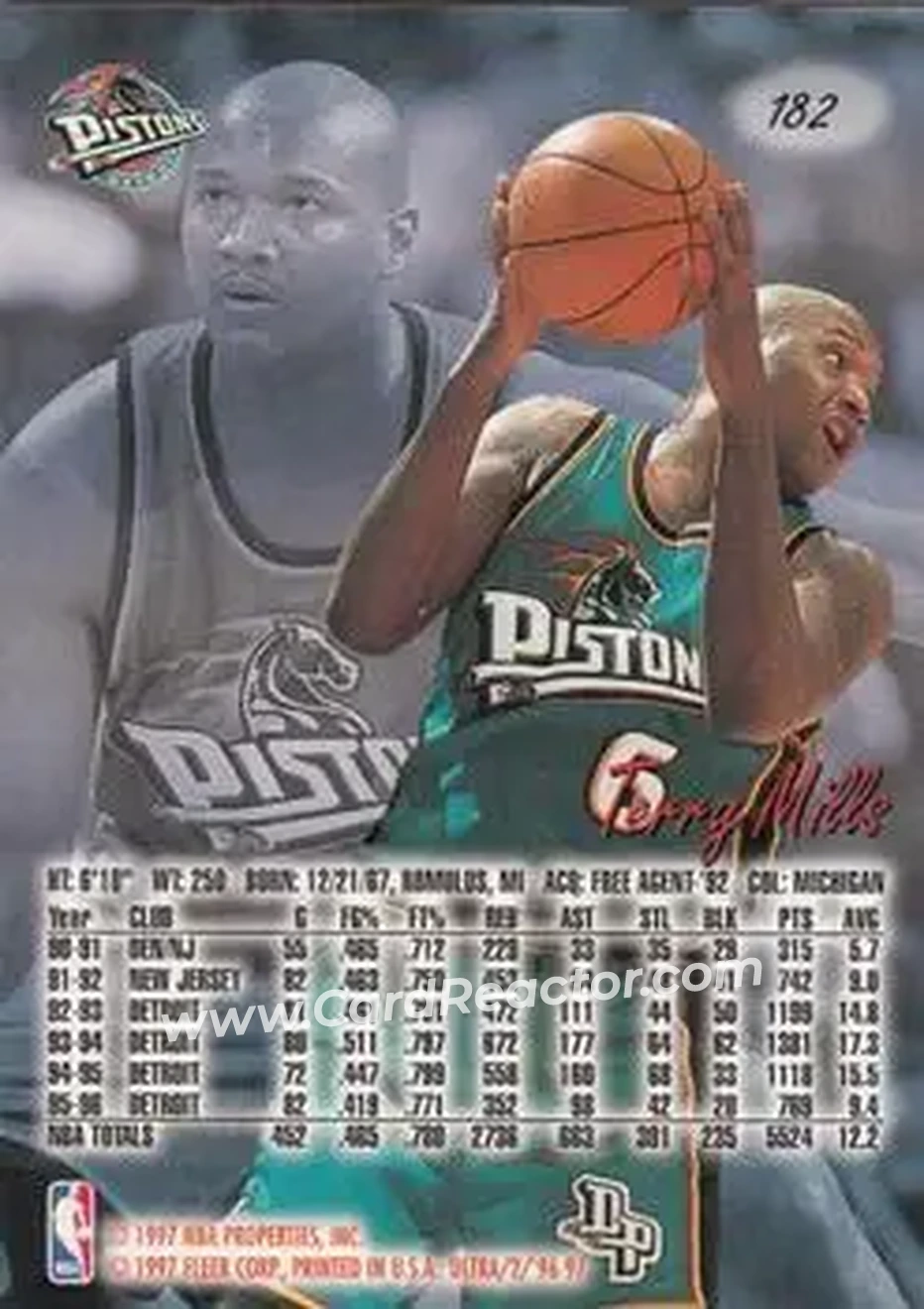 1996-97 Ultra #182 - Terry Mills - Detroit Pistons - Back