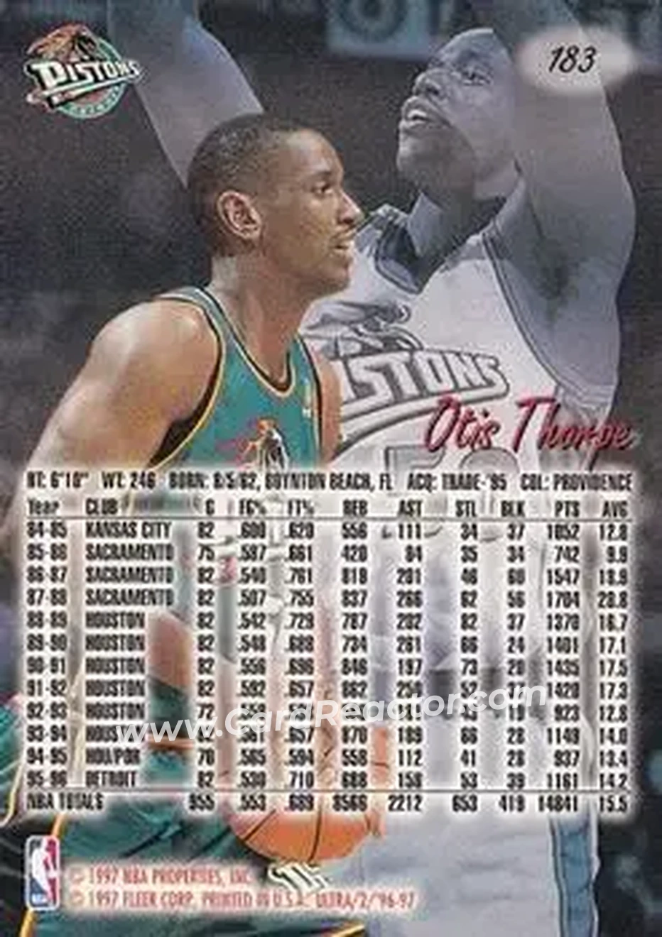 1996-97 Ultra #183 - Otis Thorpe - Detroit Pistons - Back
