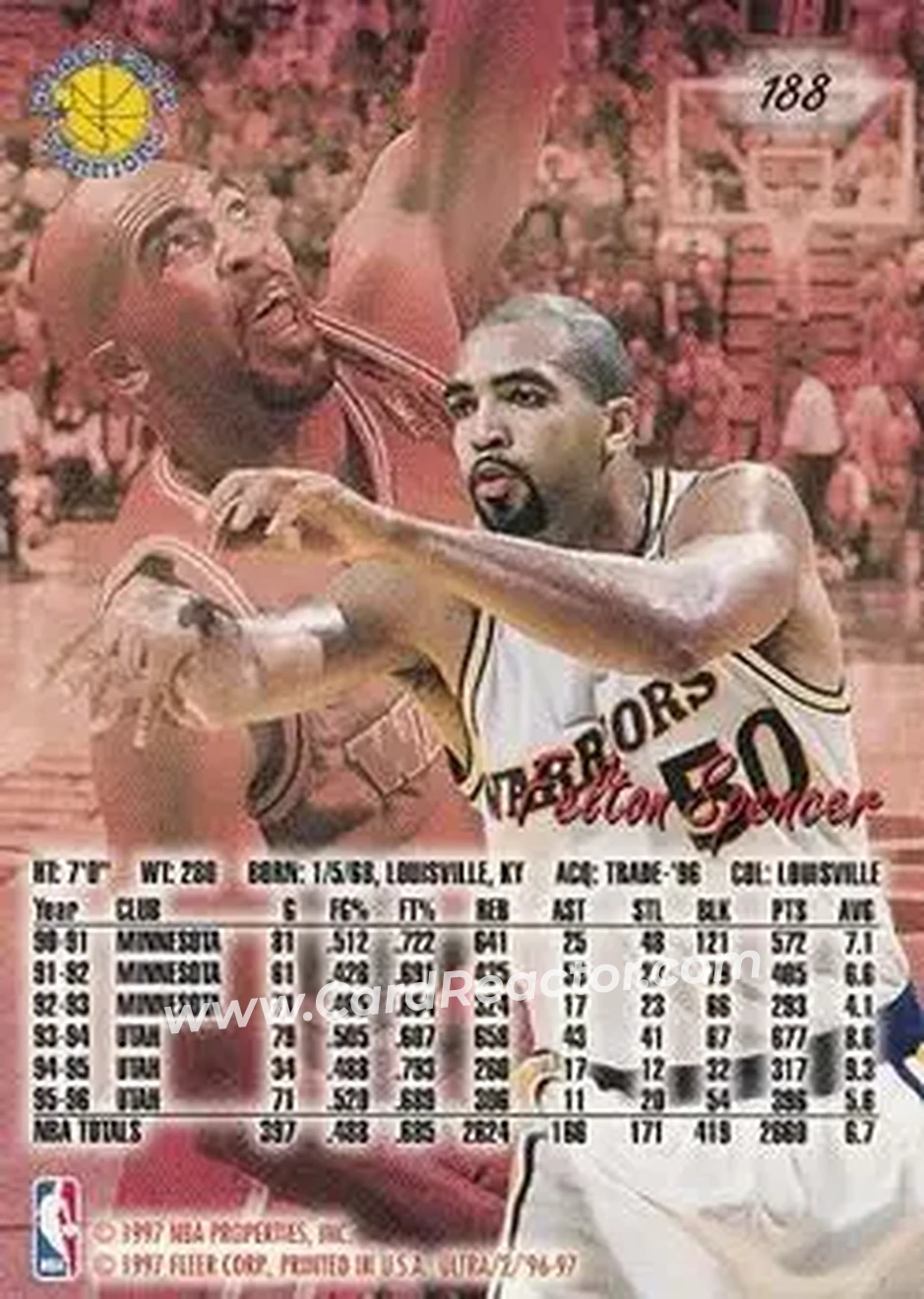 1996-97 Ultra #188 - Felton Spencer - Golden State Warriors - Back