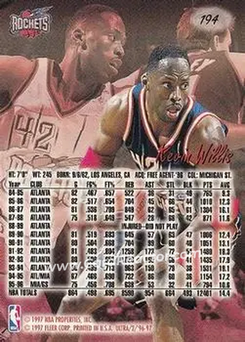 1996-97 Ultra #194 - Kevin Willis - Houston Rockets - Back