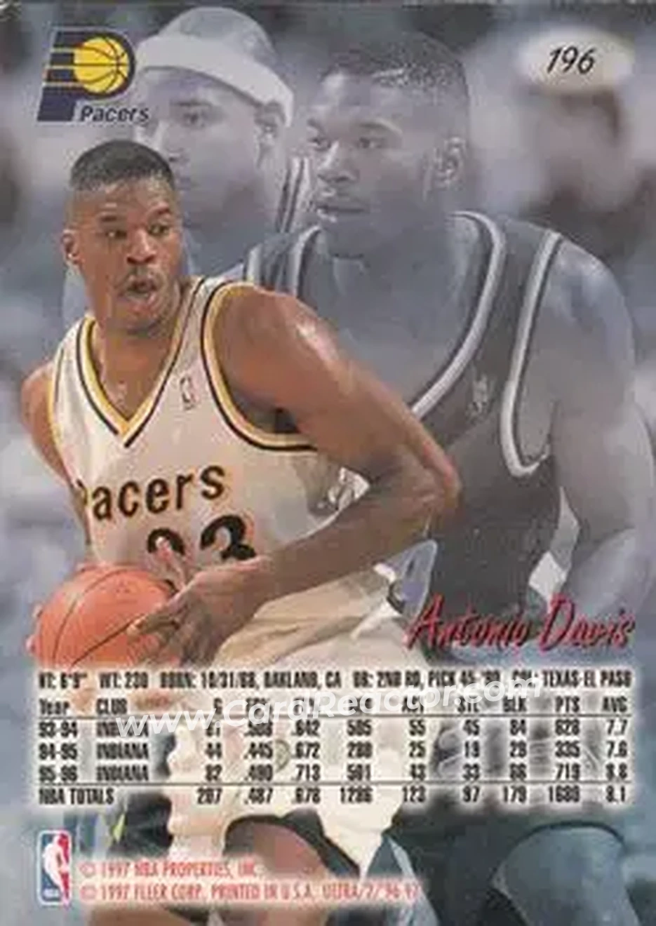 1996-97 Ultra #196 - Antonio Davis - Indiana Pacers - Back 1996-97 Ultra #196 - Antonio Davis - Indiana Pacers - Back
