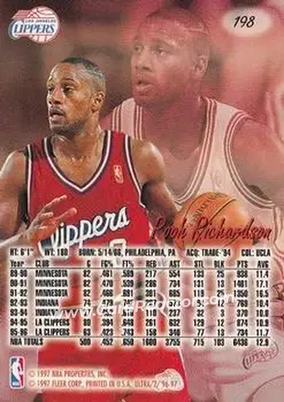 1996-97 Ultra #198 - Pooh Richardson - Los Angeles Clippers - Back