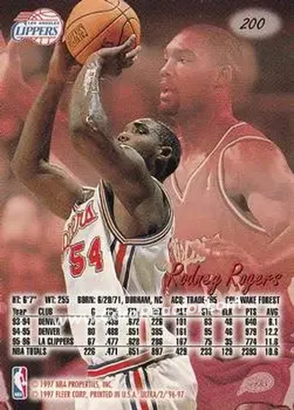 1996-97 Ultra #200 - Rodney Rogers - Los Angeles Clippers - Back