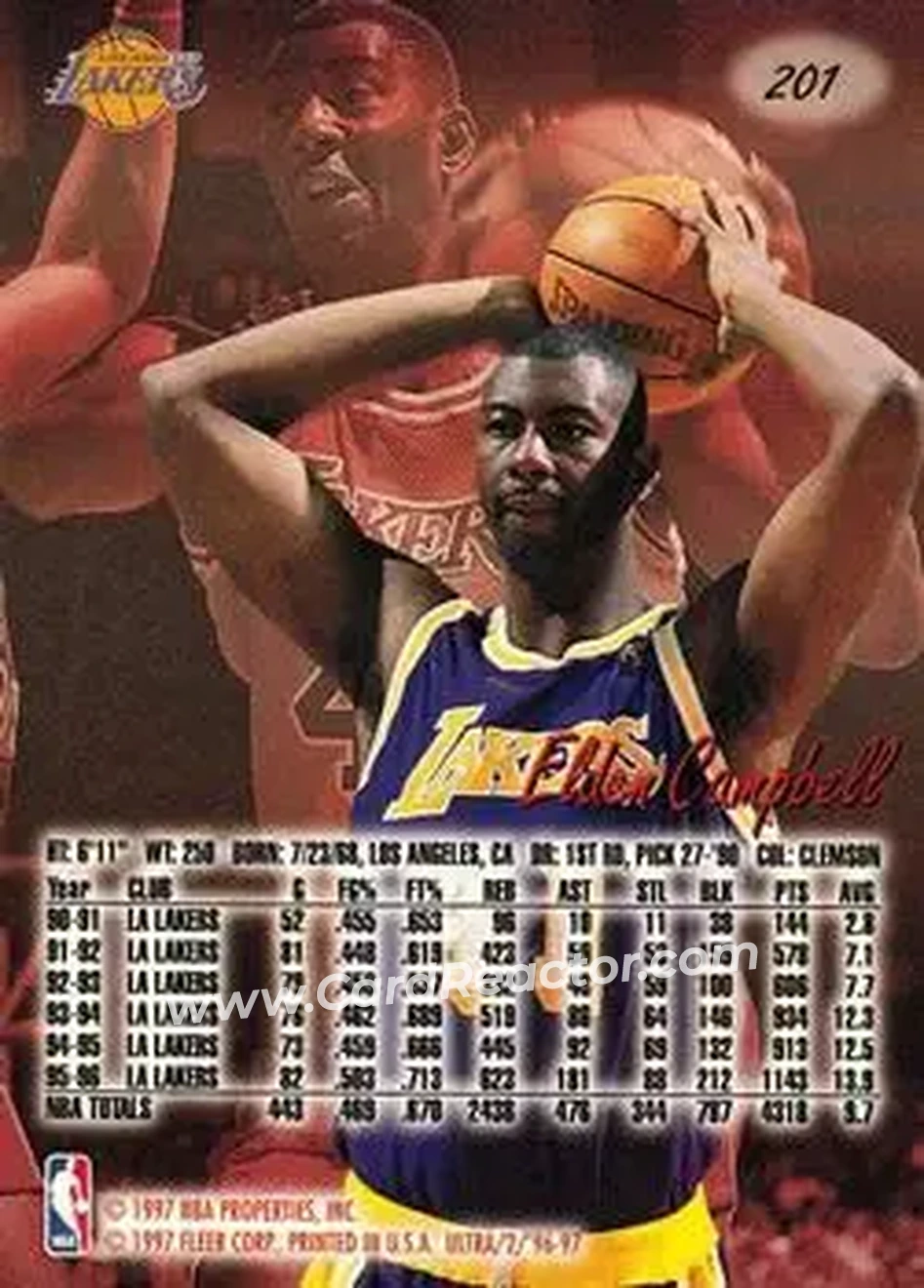 1996-97 Ultra #201 - Elden Campbell - Los Angeles Lakers - Back
