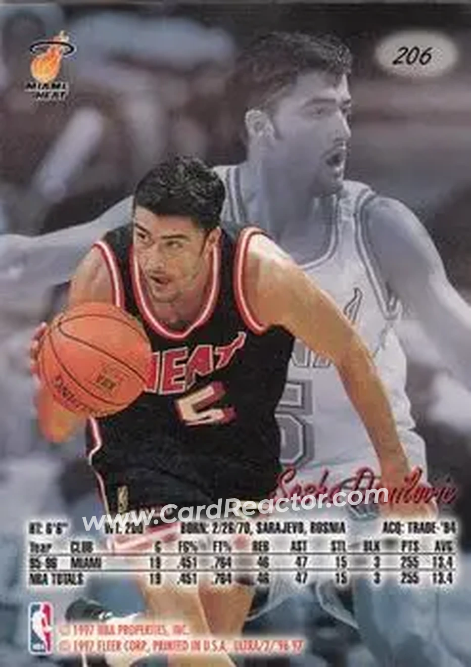 1996-97 Ultra #206 - Sasha Danilović - Miami Heat - Back