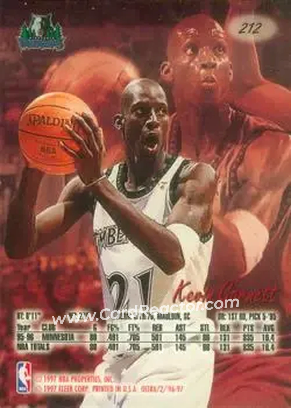 1996-97 Ultra #212 - Kevin Garnett - Minnesota Timberwolves - Back