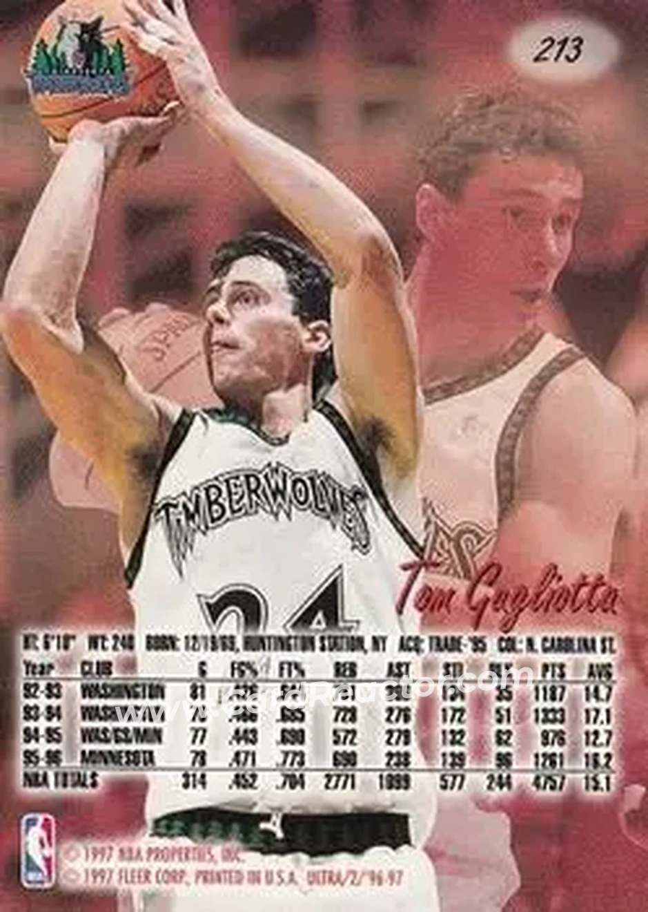1996-97 Ultra #213 - Tom Gugliotta - Minnesota Timberwolves - Back