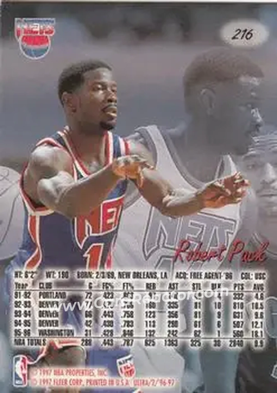 1996-97 Ultra #216 - Robert Pack - New Jersey Nets - Back 1996-97 Ultra #216 - Robert Pack - New Jersey Nets - Back