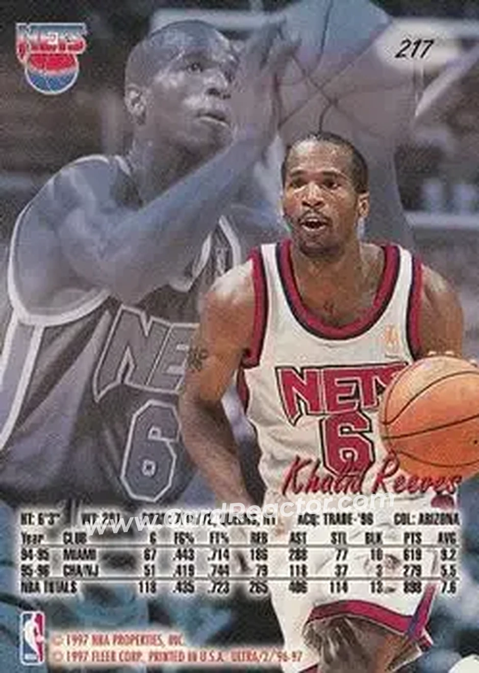 1996-97 Ultra #217 - Khalid Reeves - New Jersey Nets - Back