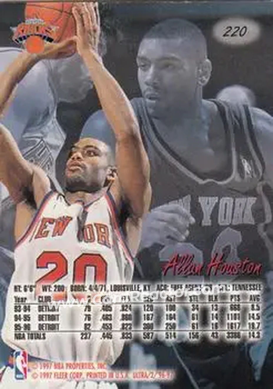 1996-97 Ultra #220 - Allan Houston - New York Knicks - Back