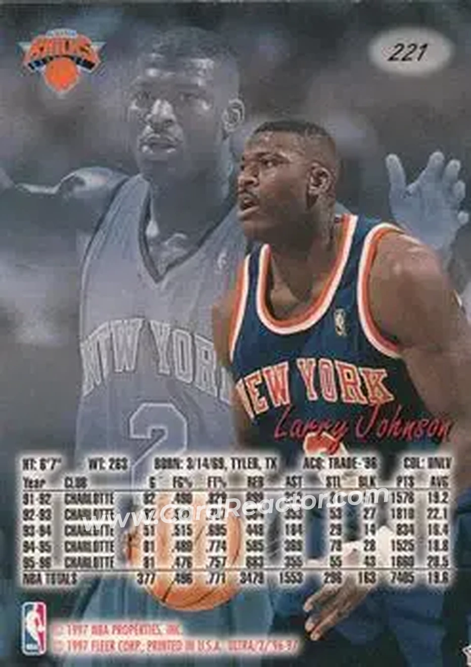 1996-97 Ultra #221 - Larry Johnson - New York Knicks - Back