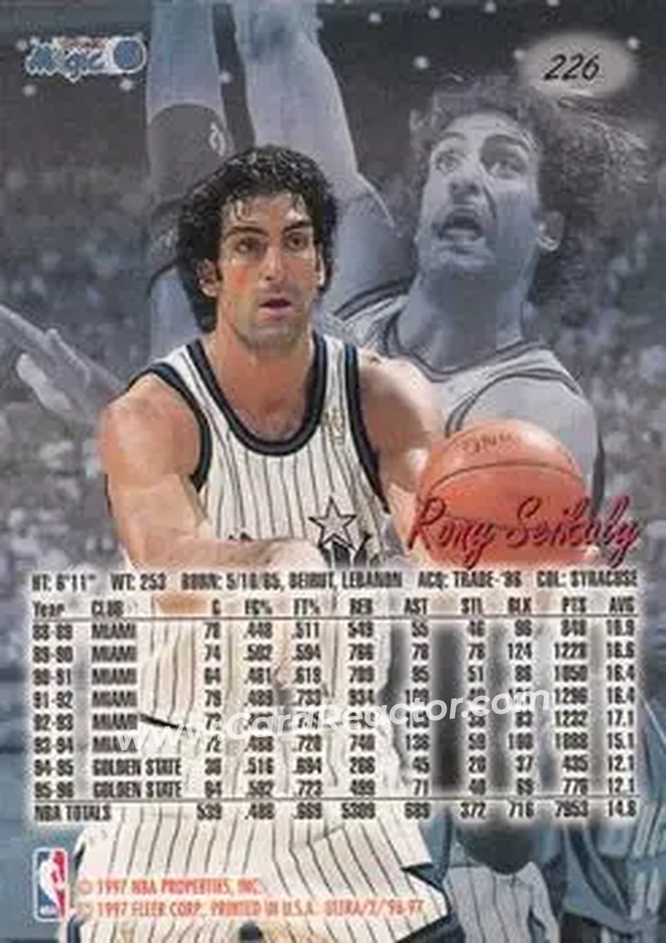 1996-97 Ultra #226 - Rony Seikaly - Orlando Magic - Back