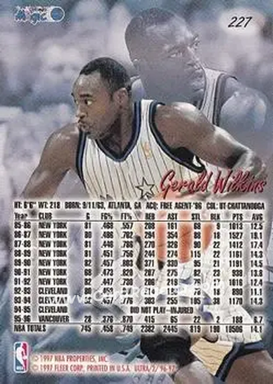 1996-97 Ultra #227 - Gerald Wilkins - Orlando Magic - Back