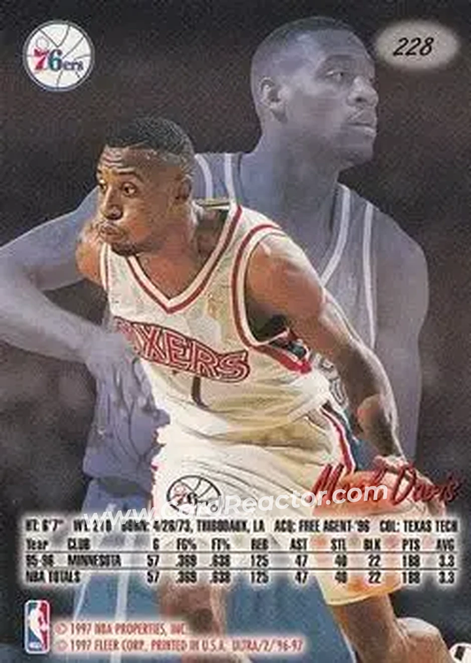 1996-97 Ultra #228 - Mark Davis - Philadelphia 76ers - Back