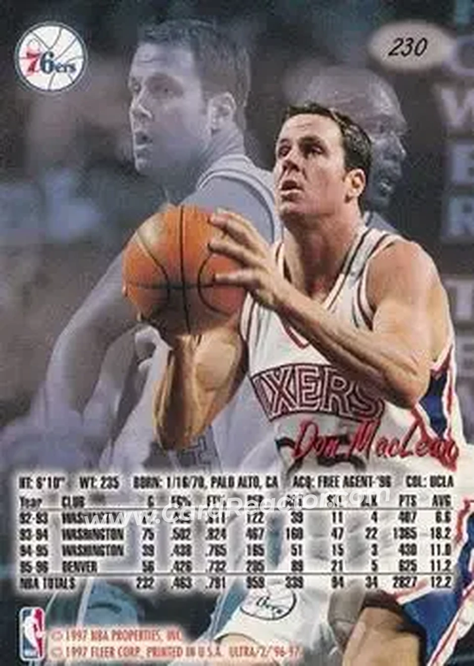 1996-97 Ultra #230 - Don MacLean - Philadelphia 76ers - Back
