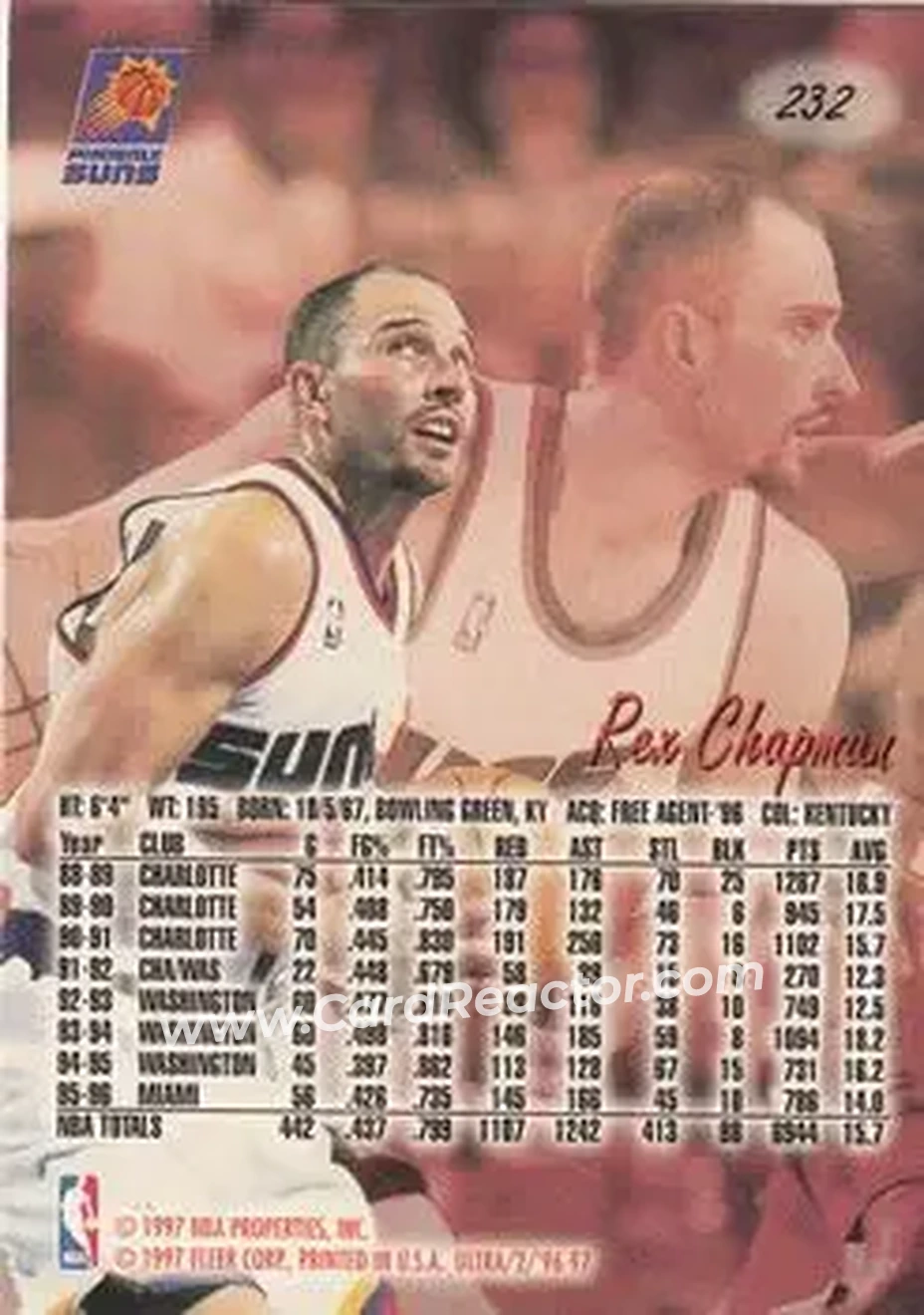 1996-97 Ultra #232 - Rex Chapman - Phoenix Suns - Back