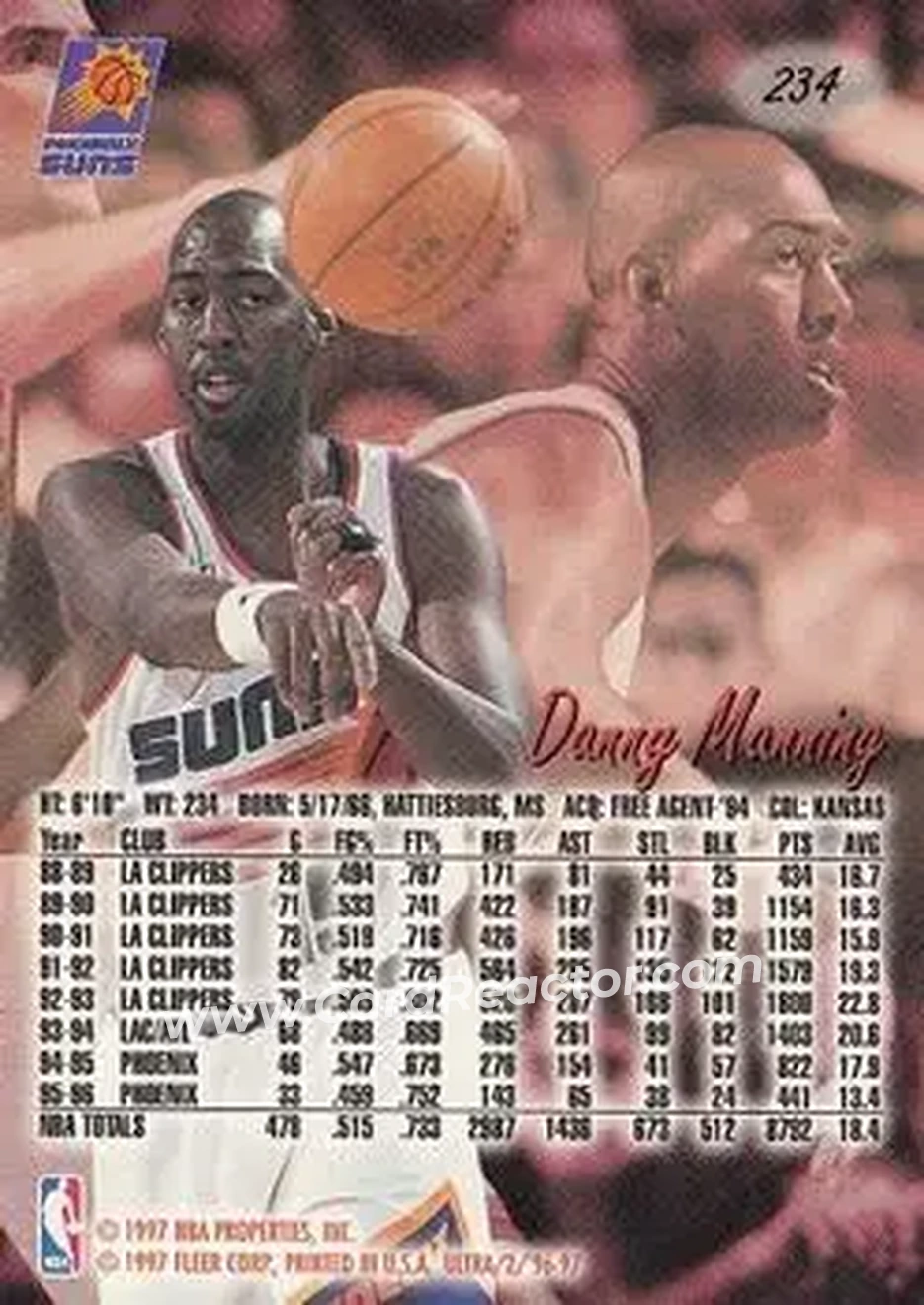 1996-97 Ultra #234 - Danny Manning - Phoenix Suns - Back