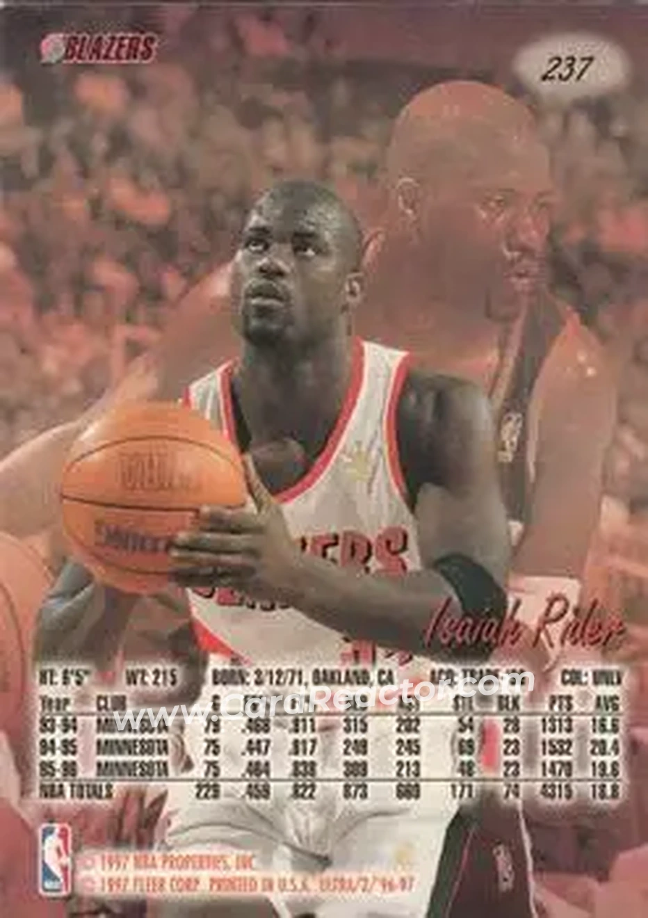 1996-97 Ultra #237 - Isaiah Rider - Portland Trail Blazers - Back