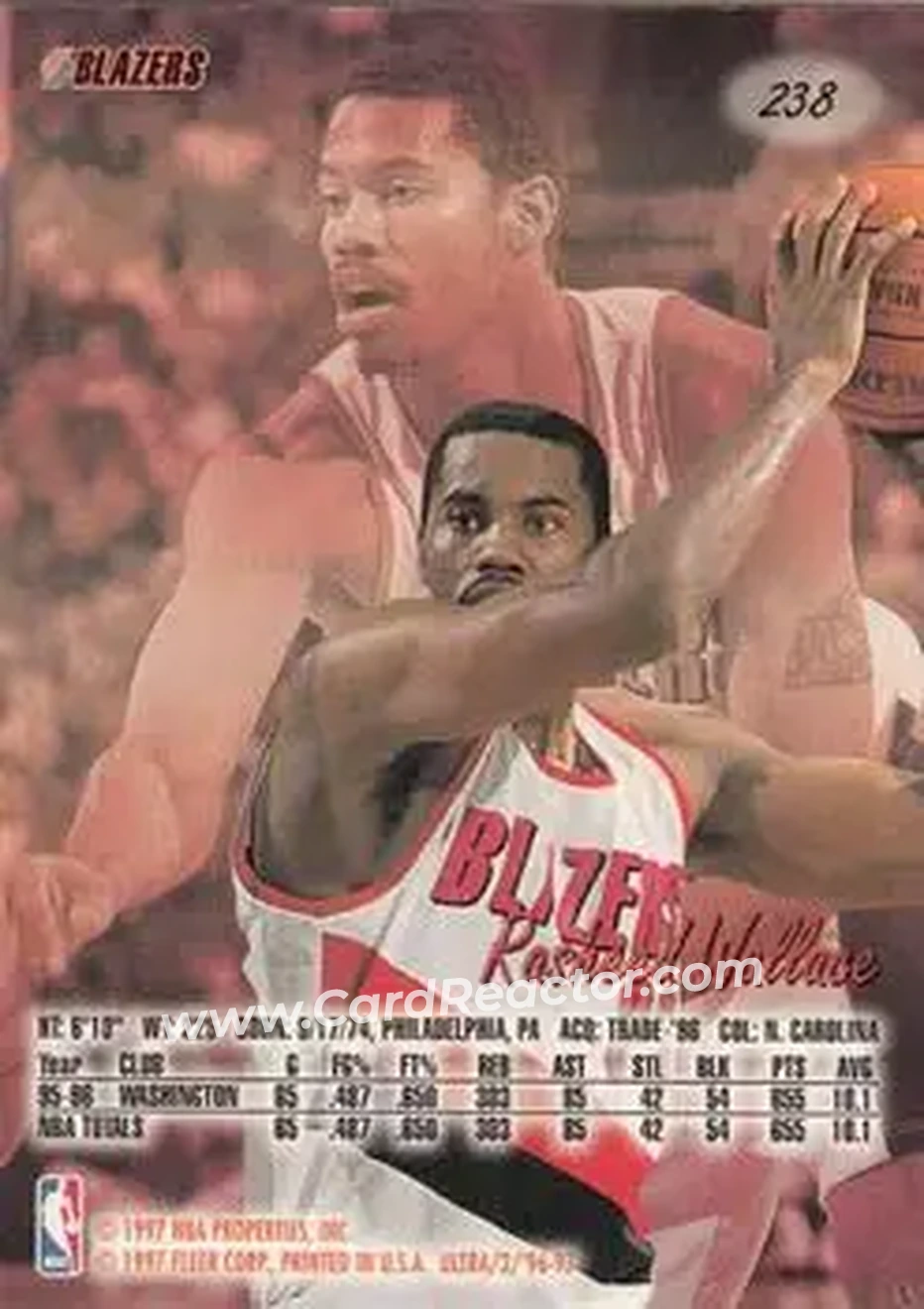 1996-97 Ultra #238 - Rasheed Wallace - Portland Trail Blazers - Back