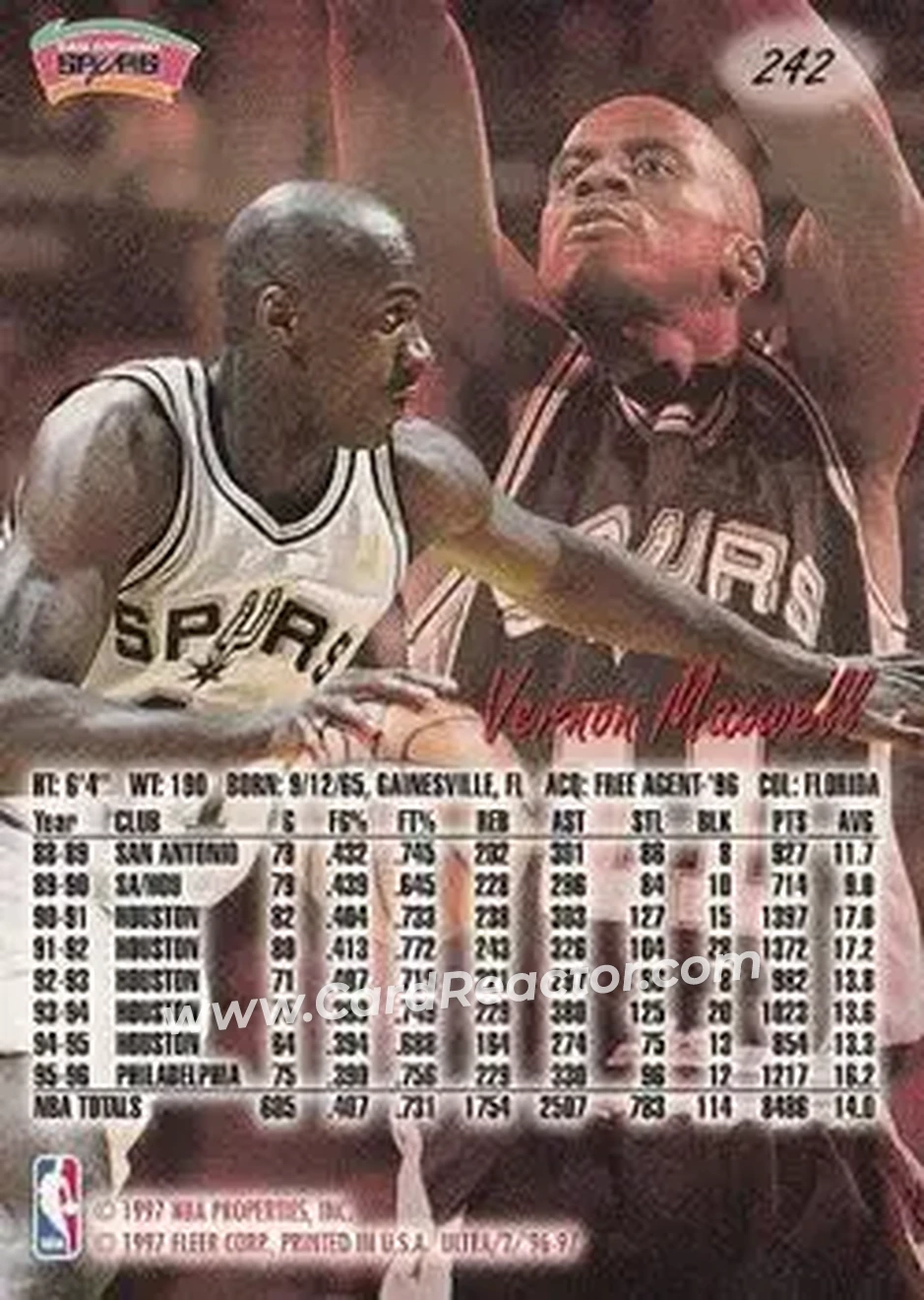 1996-97 Ultra #242 - Vernon Maxwell - San Antonio Spurs - Back