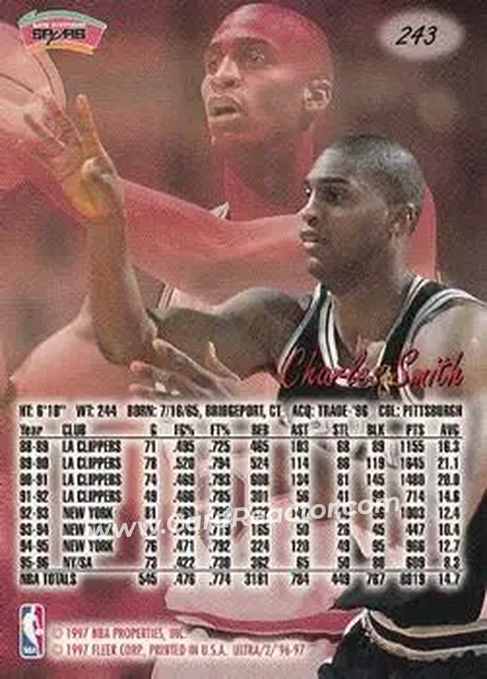 1996-97 Ultra #243 - Charles Smith - San Antonio Spurs - Back
