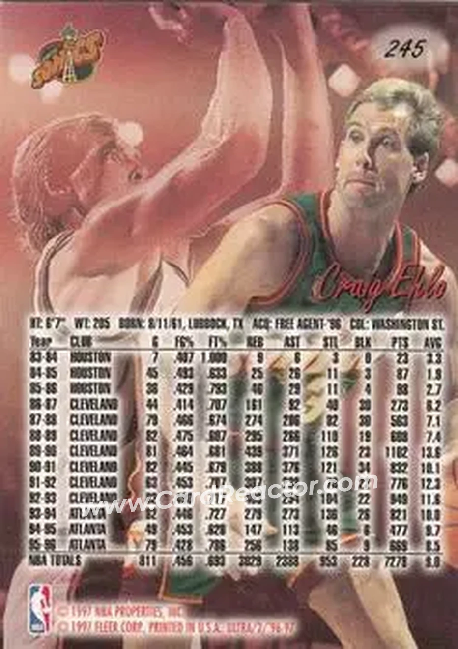 1996-97 Ultra #245 - Craig Ehlo - Seattle SuperSonics - Back