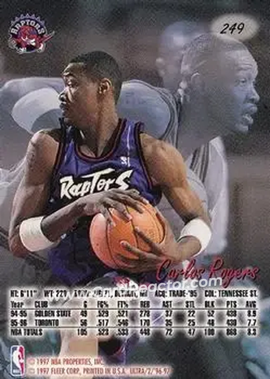 1996-97 Ultra #249 - Carlos Rogers - Toronto Raptors - Back