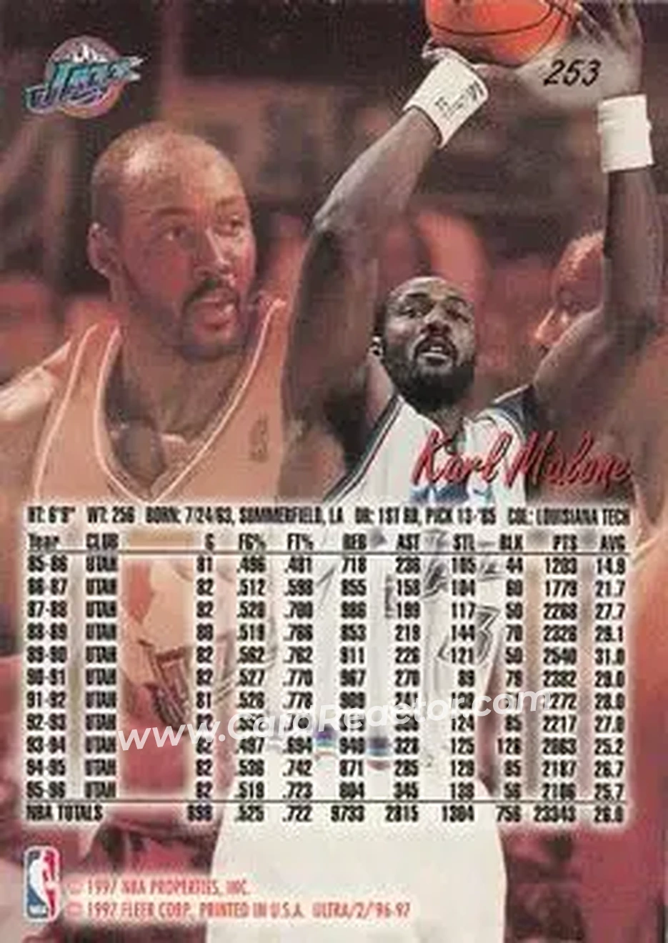 1996-97 Ultra #253 - Karl Malone - Utah Jazz - Back