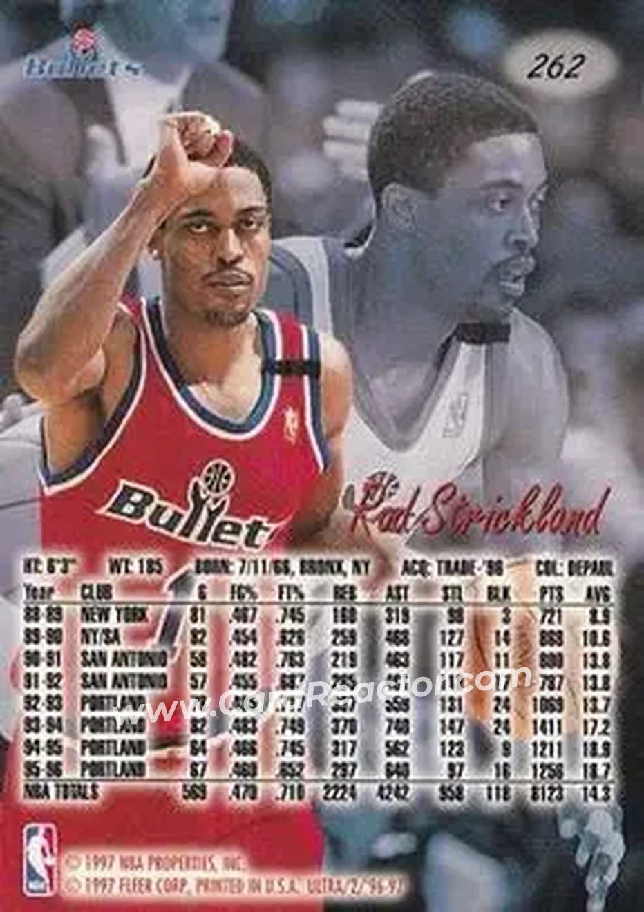 1996-97 Ultra #262 - Rod Strickland - Washington Bullets - Back
