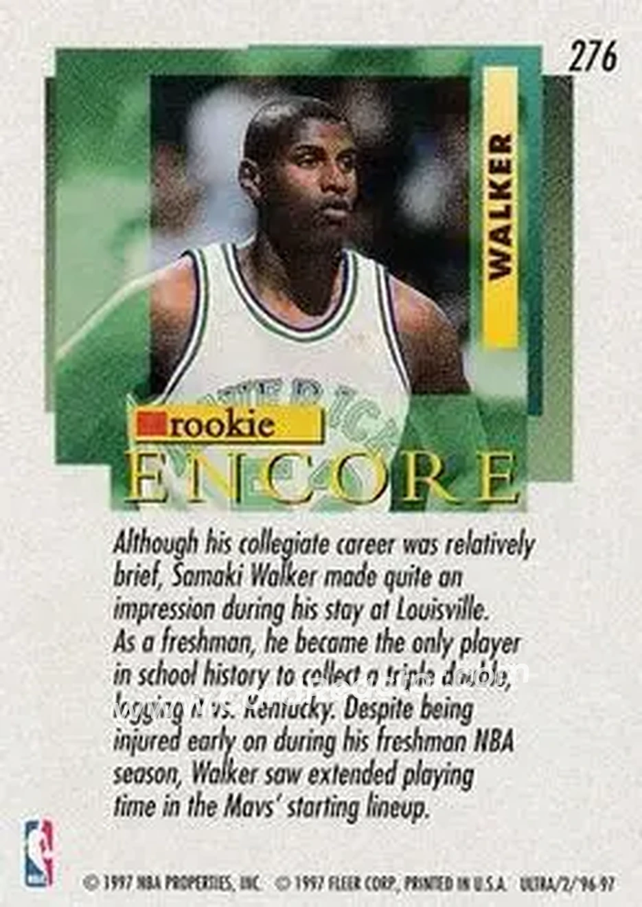 1996-97 Ultra #276 - Samaki Walker - Dallas Mavericks - Back 1996-97 Ultra #276 - Samaki Walker - Dallas Mavericks - Back