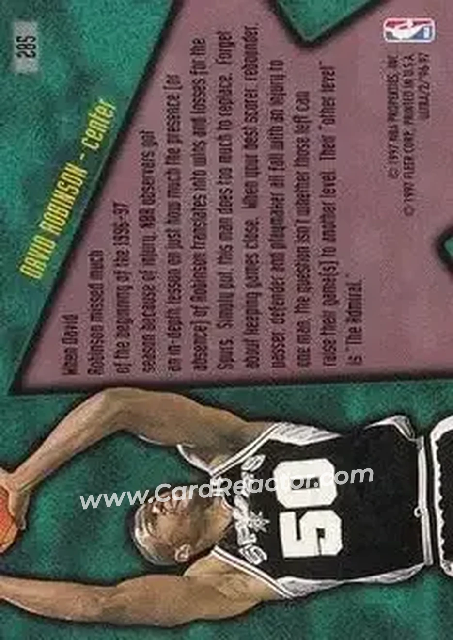 1996-97 Ultra #285 - David Robinson - San Antonio Spurs - Back 1996-97 Ultra #285 - David Robinson - San Antonio Spurs - Back