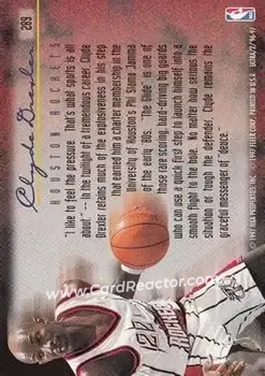 1996-97 Ultra #289 - Clyde Drexler - Houston Rockets - Back
