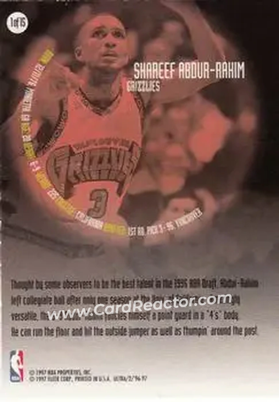 1996-97 Ultra - All-Rookie #1 - Shareef Abdur-Rahim - Vancouver Grizzlies - Back